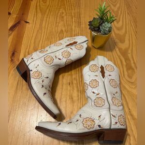 Lucchese 1883 Women’s Boots White Leather Floral Embroidered Western 7.5 B N4552